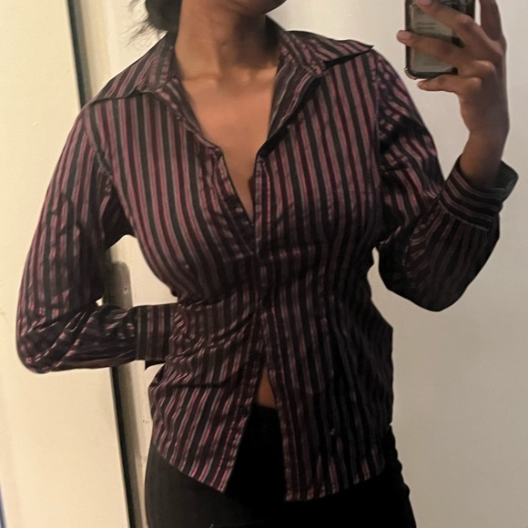 2 for $15 purple & black striped button up - Picture 2 of 6